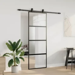 Bouwmaterialen*vidaXL Schuifdeur met beslagset 76x205 cm gehard glas zwart