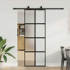 Schuifdeur met beslagset 76x205 cm gehard glas zwart>vidaXL Discount