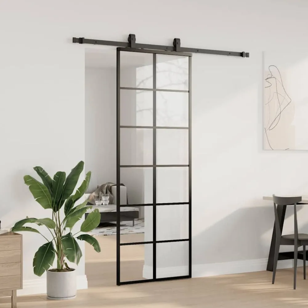 Bouwmaterialen*vidaXL Schuifdeur met beslagset 76x205 cm ESG glas zwart