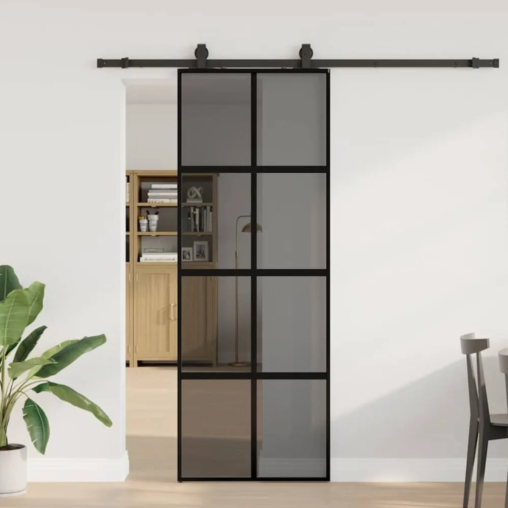 Schuifdeur met beslagset 76x205 cm gehard glas zwart>vidaXL Clearance