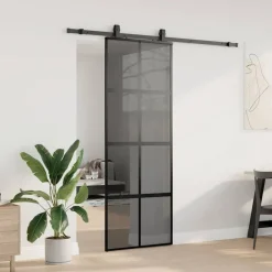Schuifdeur met beslagset 76x205 cm gehard glas zwart><noscript><img width=