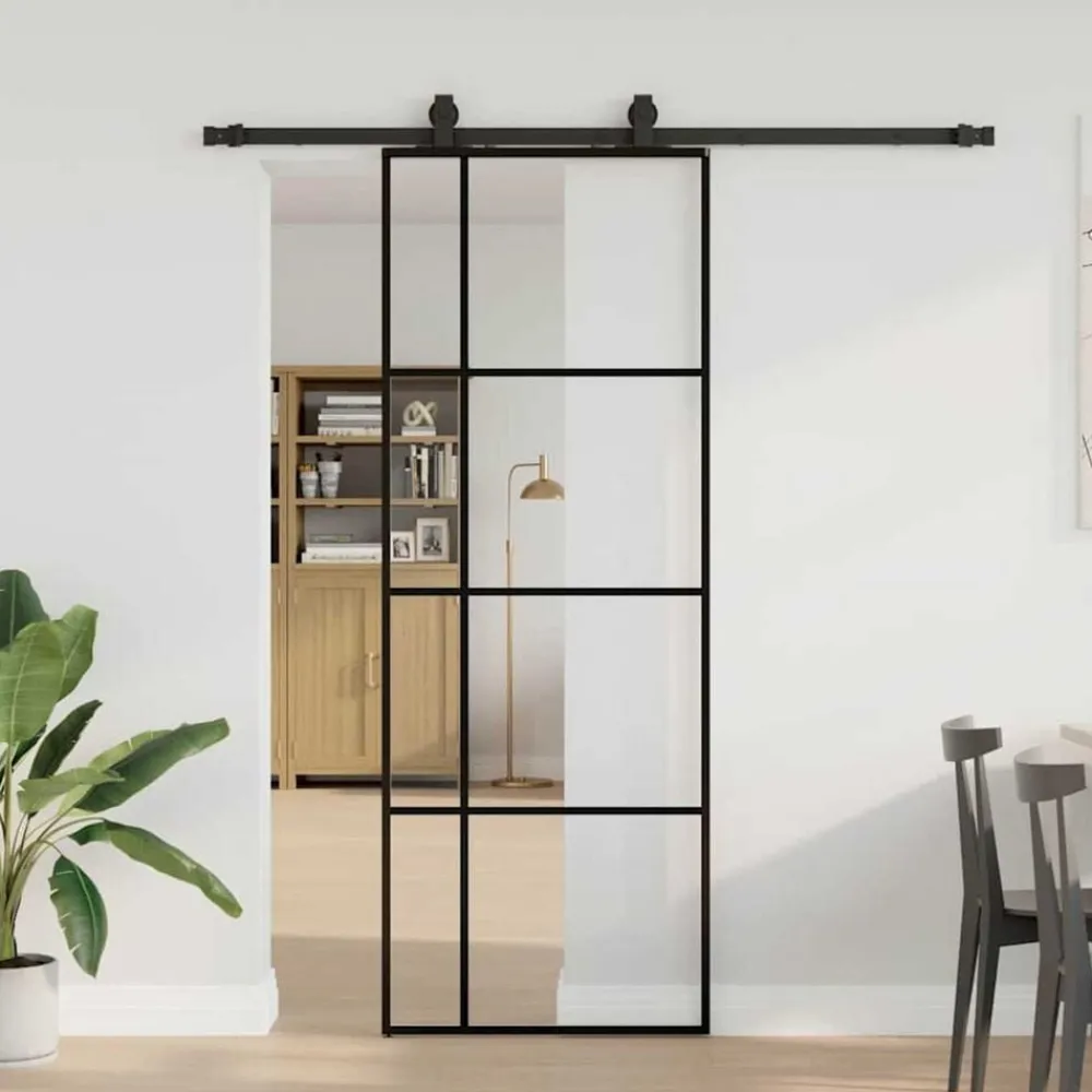 Bouwmaterialen*vidaXL Schuifdeur met beslagset 76x205 cm ESG glas zwart