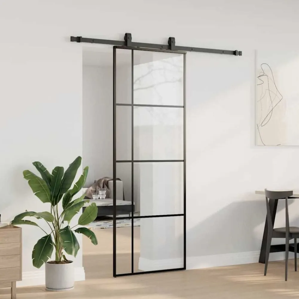 Bouwmaterialen*vidaXL Schuifdeur met beslagset 76x205 cm ESG glas zwart