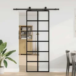 Bouwmaterialen*vidaXL Schuifdeur met beslag 76x205 cm ESG-glas en aluminium