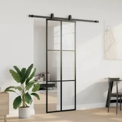 Schuifdeur met beslagset 76x205 cm ESG glas zwart><noscript><img width=