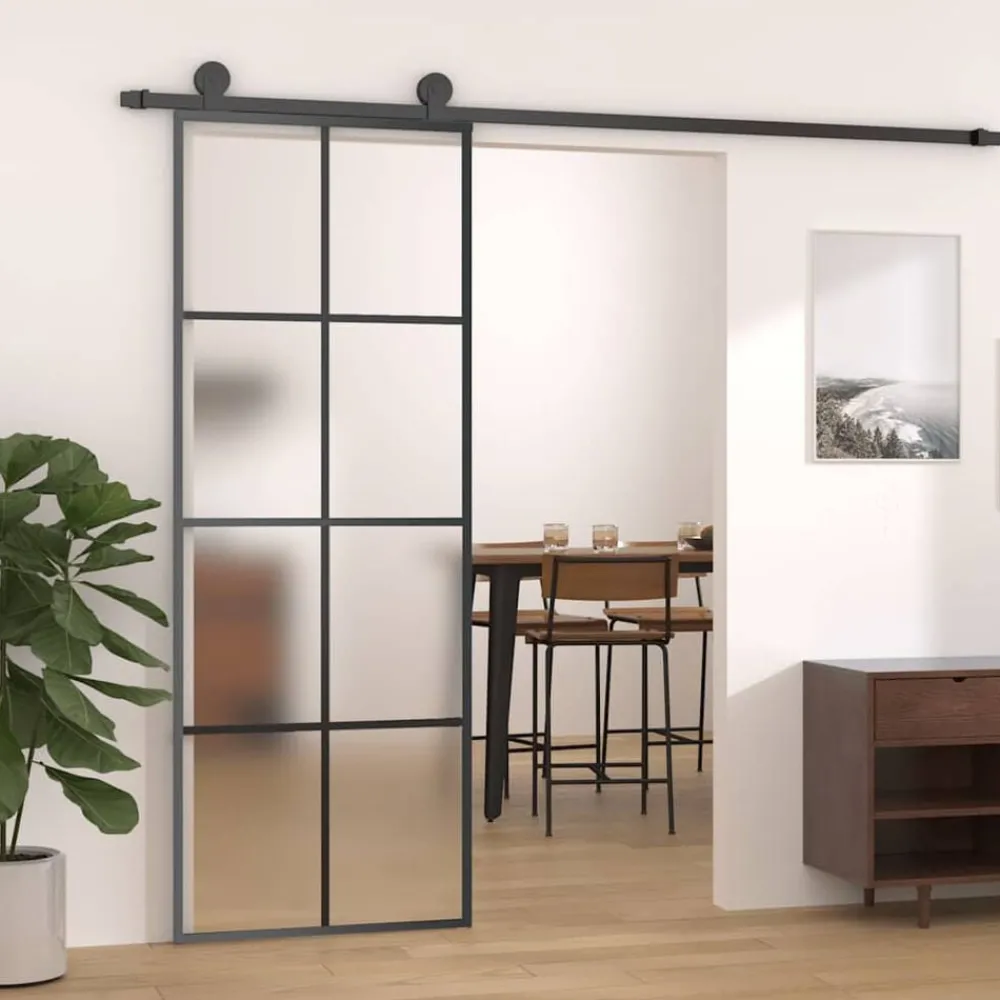 Bouwmaterialen*vidaXL Schuifdeur 76x205 cm aluminium en ESG-glas Zwart