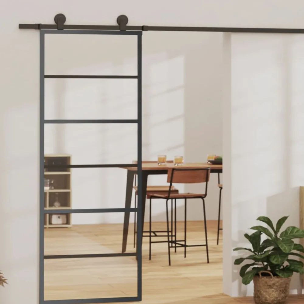 Schuifdeur 76x205 cm ESG-glas en aluminium zwart>vidaXL Outlet