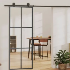 Schuifdeur 76x205 cm ESG-glas en aluminium zwart>vidaXL Discount