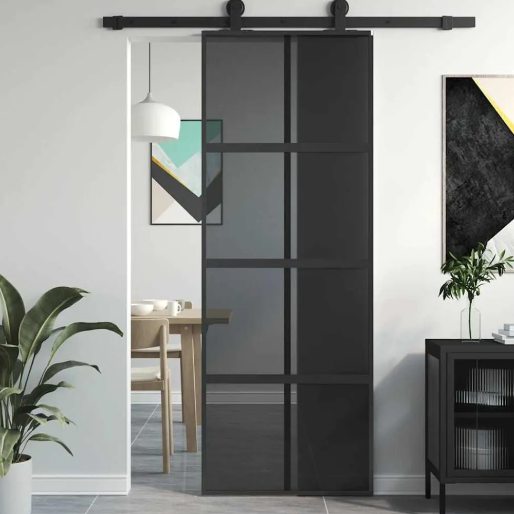 Schuifdeur 76x205 cm gehard glas en aluminium>vidaXL Hot