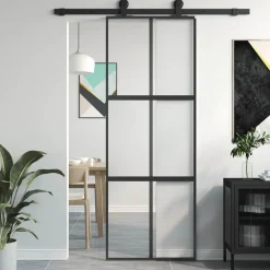Schuifdeur 76x205 cm gehard glas en aluminium zwart>vidaXL Discount