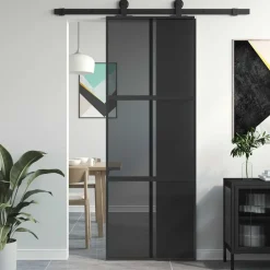Bouwmaterialen*vidaXL Schuifdeur 76x205 cm gehard glas en aluminium Zwart