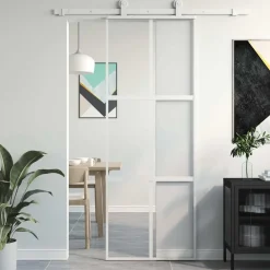 Bouwmaterialen*vidaXL Schuifdeur 76x205 cm gehard glas en aluminium wit Wit en transparant