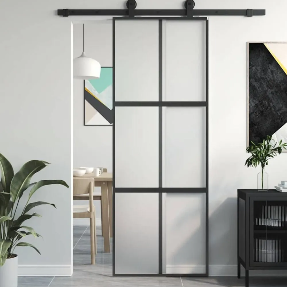 Schuifdeur 76x205 cm gehard glas en aluminium zwart>vidaXL Online