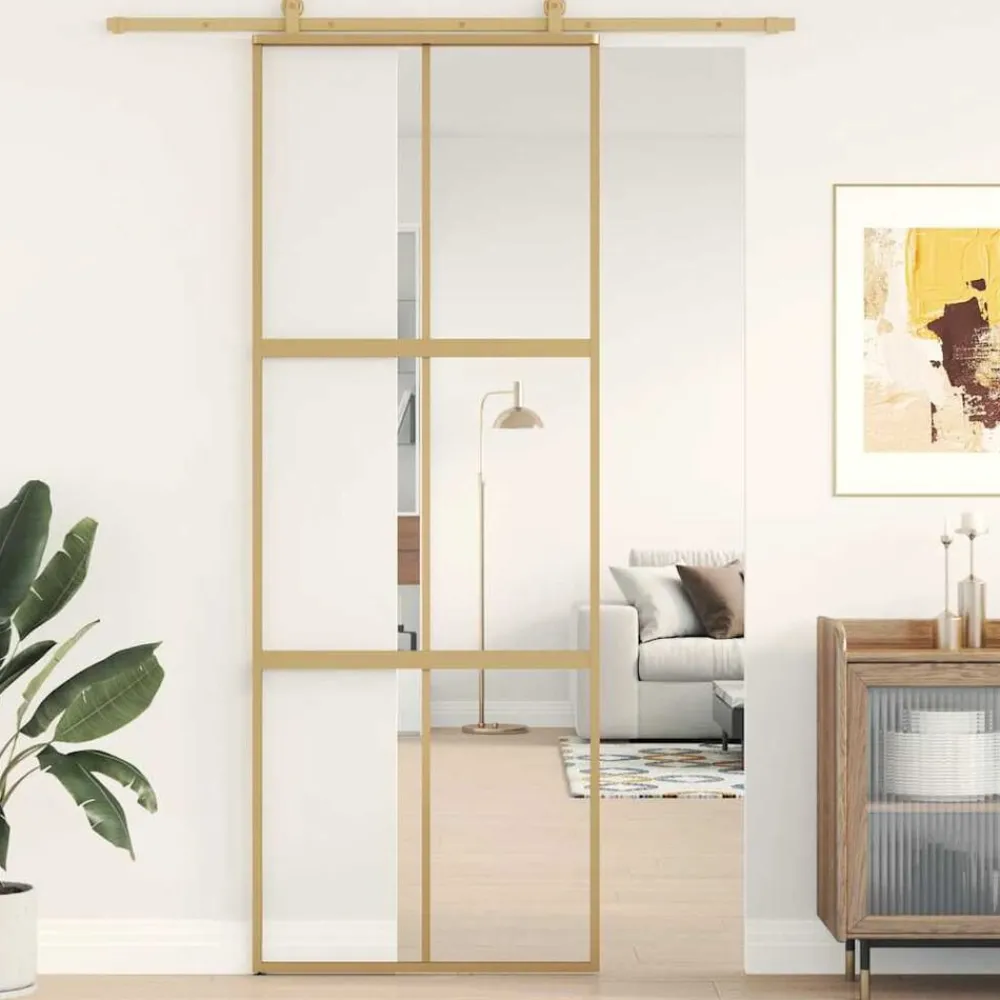 Schuifdeur 76x205 cm helder ESG-glas en aluminium kleurig>vidaXL Online