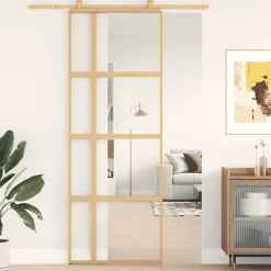 Schuifdeur 76x205 cm helder ESG-glas en aluminium kleurig>vidaXL New