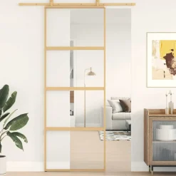 Schuifdeur 76x205 cm helder ESG-glas en aluminium kleurig>vidaXL