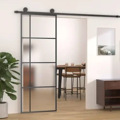 Bouwmaterialen*vidaXL Schuifdeur 76x205 cm mat ESG-glas en aluminium Zwart