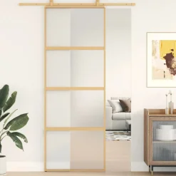 Bouwmaterialen*vidaXL Schuifdeur 76x205 cm mat ESG-glas en aluminium kleurig Goud