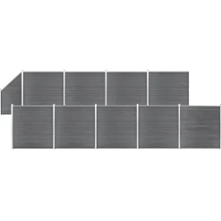 Tuinafscheidingen*vidaXL Schuttingset 9 vierkant en 1 schuin 1657x186 cm HKC Grijs