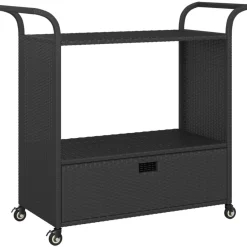Serveerwagen met lade 100x45x97 cm poly rattan zwart>vidaXL Best