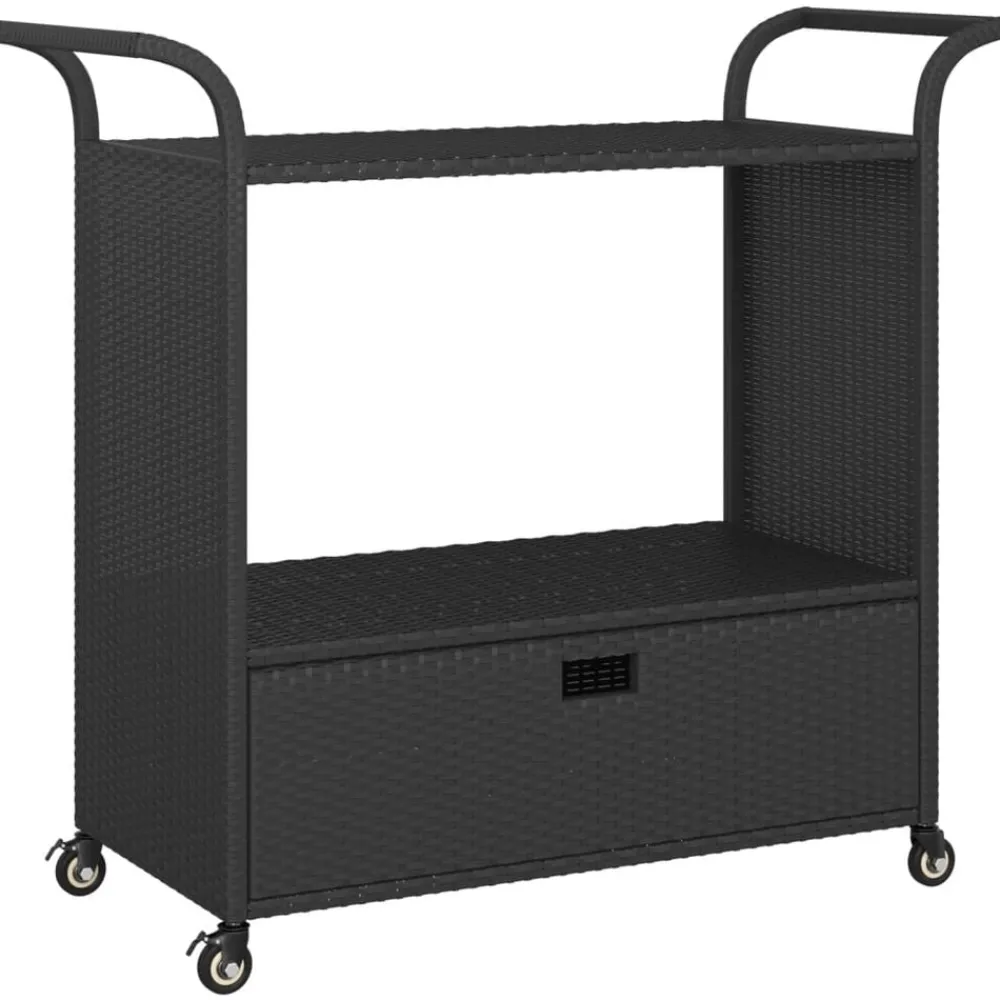Serveerwagen met lade 100x45x97 cm poly rattan zwart>vidaXL Best
