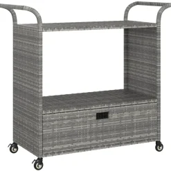 Serveerwagen met lade 100x45x97 cm poly rattan>vidaXL Discount