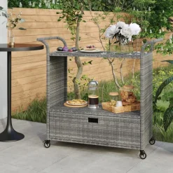 Serveerwagen met lade 100x45x97 cm poly rattan>vidaXL Discount