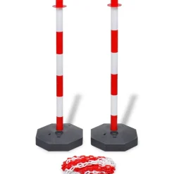 Uithangborden*vidaXL Set van 4 kettingpalen en 2 kunststof kettingen van 10 m