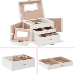 Sieradendoosje 3laags met spiegel afsluitbaar 26x18x17,5 cm>vidaXL Hot