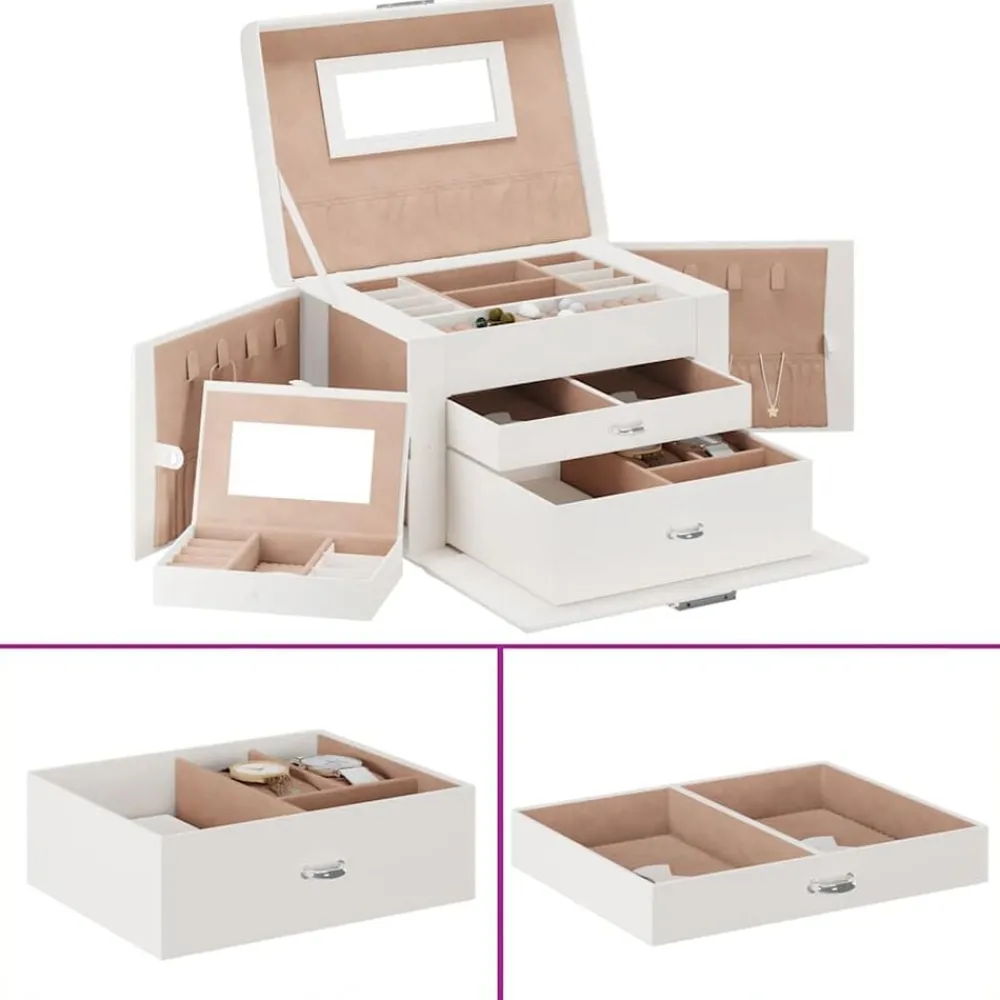 Sieradendoosje 3laags met spiegel afsluitbaar 26x18x17,5 cm>vidaXL Hot