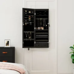 Woon- & Tuinaccessoires*vidaXL Sieradenkast met spiegel en LED wandgemonteerd Zwart