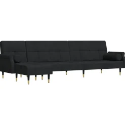 Banken*vidaXL Slaapbank L-vormig 271x140x70 cm fluweel Zwart
