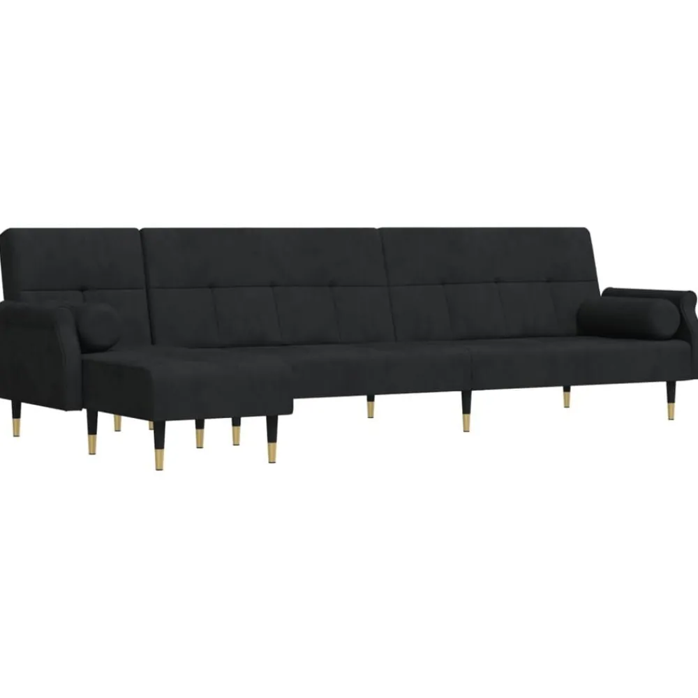 Banken*vidaXL Slaapbank L-vormig 271x140x70 cm fluweel Zwart