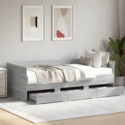 Bedden & Accessoires*vidaXL Slaapbank met lades zonder matras 100x200 cm eiken Grijs sonoma