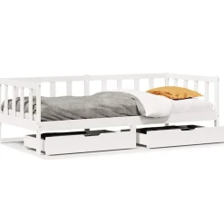 Bedden & Accessoires*vidaXL Slaapbank met lades 90x200 cm massief grenenhout Wit