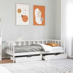 Bedden & Accessoires*vidaXL Slaapbank met lades 90x200 cm massief grenenhout Wit