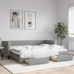 Slaapbank met onderschuifbed en lades 80x200 cm stof>vidaXL Best