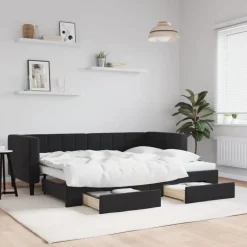 Bedden & Accessoires*vidaXL Slaapbank met onderschuifbed en lades 80x200 cm fluweel Zwart