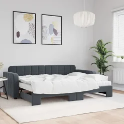 Bedden & Accessoires*vidaXL Slaapbank onderschuifbed matrassen 80x200cm fluweel Donkergrijs