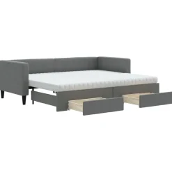 Bedden & Accessoires*vidaXL Slaapbank onderschuifbed en lades 80x200 cm stof Donkergrijs