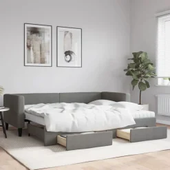 Bedden & Accessoires*vidaXL Slaapbank onderschuifbed en lades 80x200 cm stof Donkergrijs