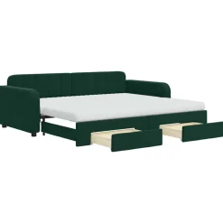 Bedden & Accessoires*vidaXL Slaapbank onderschuifbed en lades 90x200 cm fluweel Donkergroen