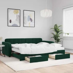 Bedden & Accessoires*vidaXL Slaapbank onderschuifbed en lades 90x200 cm fluweel Donkergroen