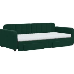 Bedden & Accessoires*vidaXL Slaapbank onderschuifbed en lades 90x200 cm fluweel Donkergroen