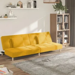 Banken*vidaXL Slaapbank 2-zits met 2 kussens stof Geel