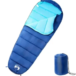 Buitensport*vidaXL Slaapzak mummie voor volwassenen 3 seizoenen marineblauw en blauw