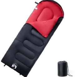 Buitensport*vidaXL Slaapzak voor volwassenen camping 3-4 seizoenen Zwart en rood