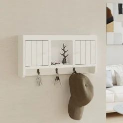 Kasten & Opbergmeubelen*vidaXL Sleutelkastje 40x8,5x20 cm bewerkt hout en staal wit