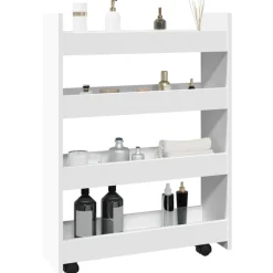 Trolleys*vidaXL Smalle opbergtrolley met 4 lagen, bewerkt hout Wit