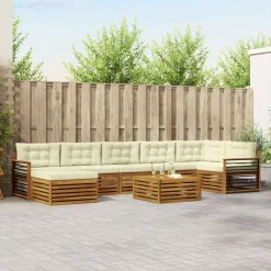 Meubelsets*vidaXL Sofa-Sets 8 pcs Natuurlijk en Crème Massief Acaciahout Natuurlijk en cr&egrave;me